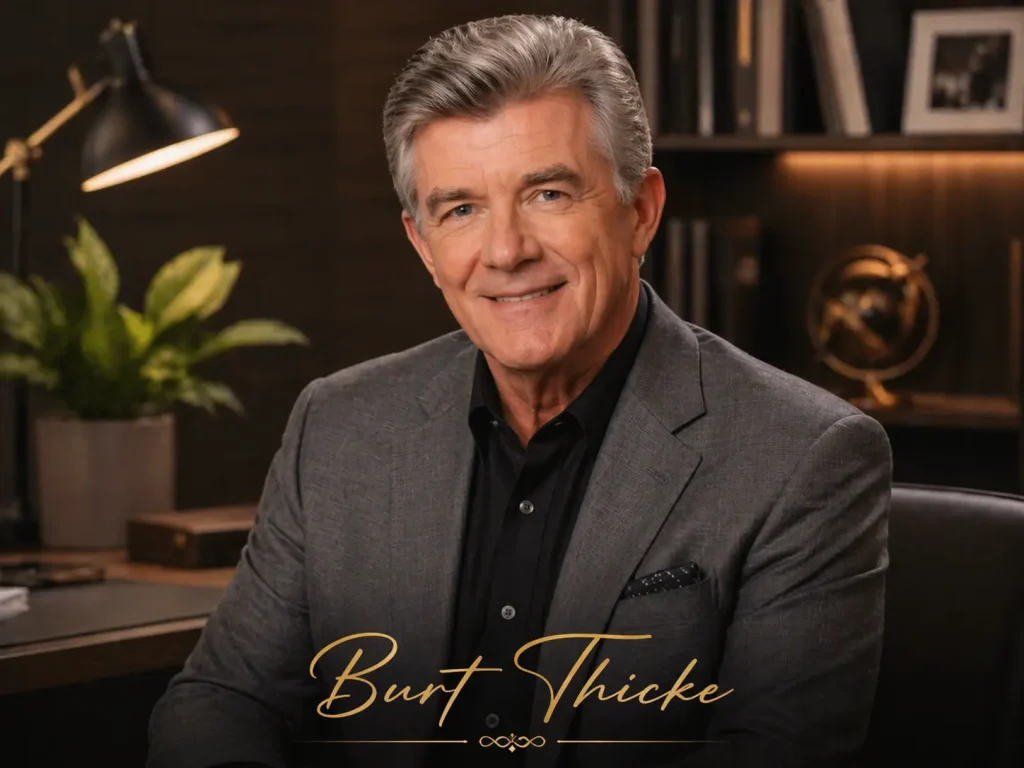 Professional office portrait of Burt Thicke smiling in a grey suit jacket.